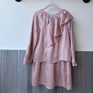 Zara Pink Asymmetrical Ruffled Dress with Bishop Sleeves